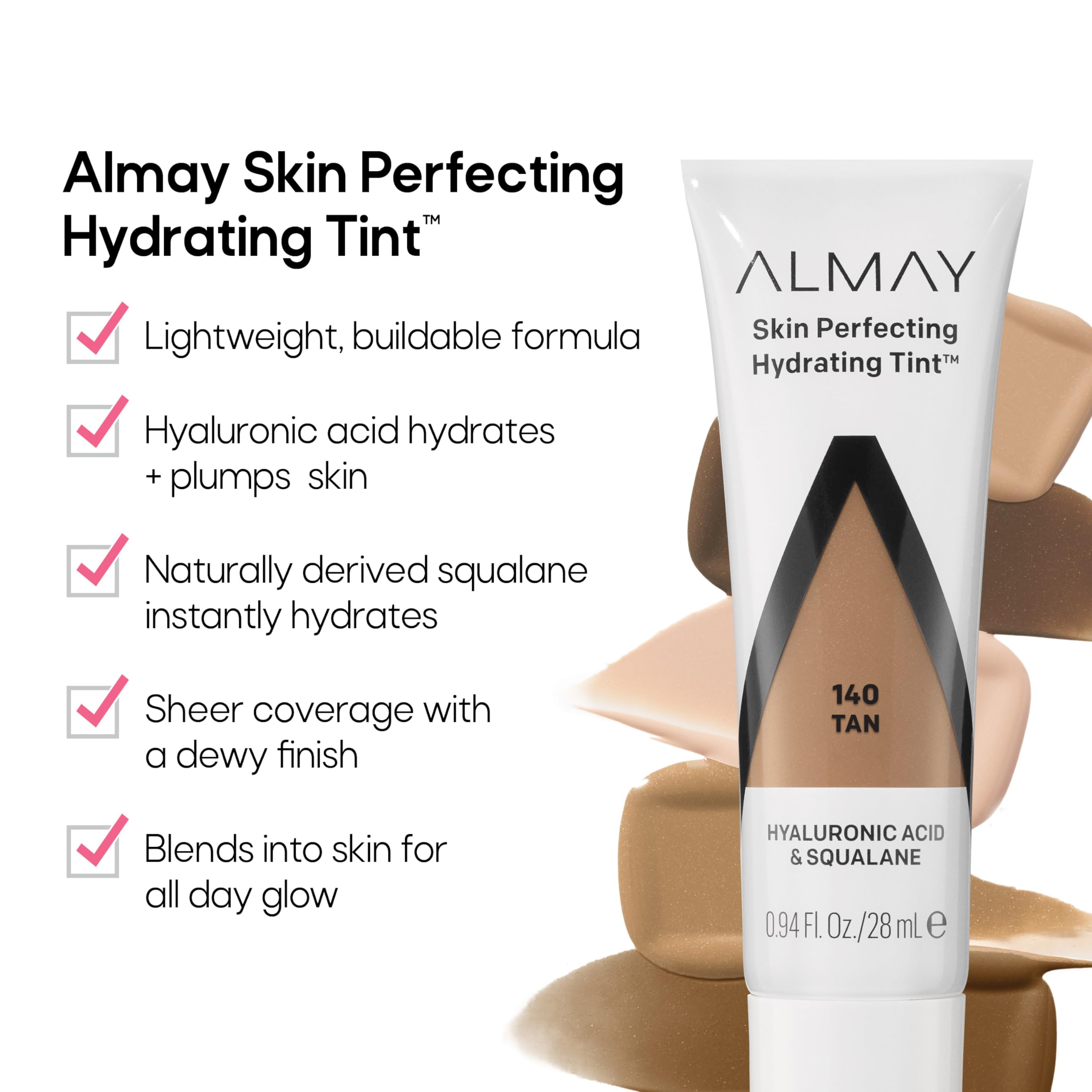 Almay Hydrating Tint swatches in Sand 130 on skin for natural color.