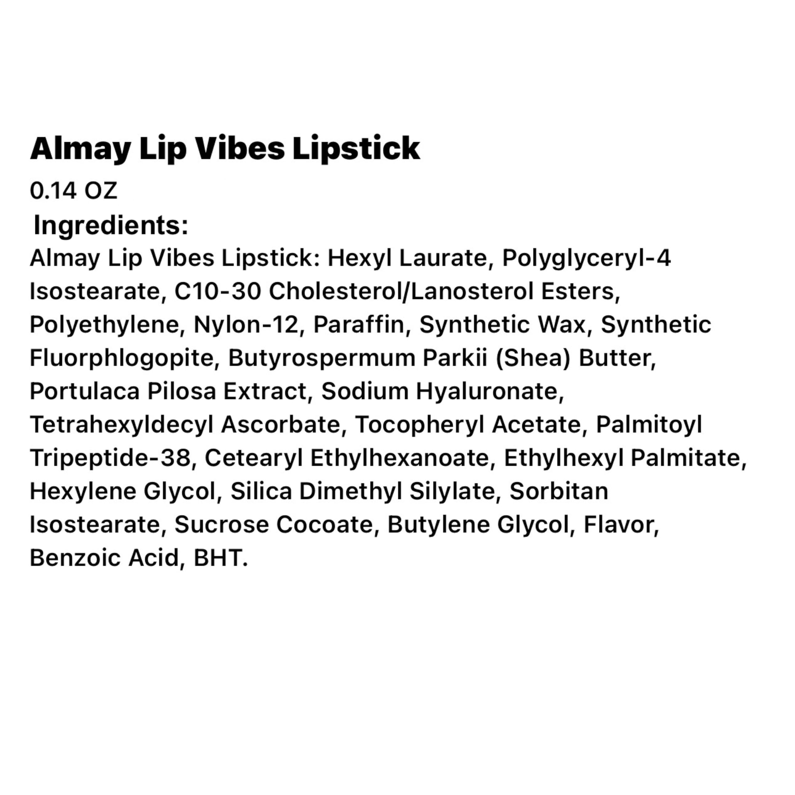 Almay Lip Vibes vitamina E y manteca de karité nutre labios.