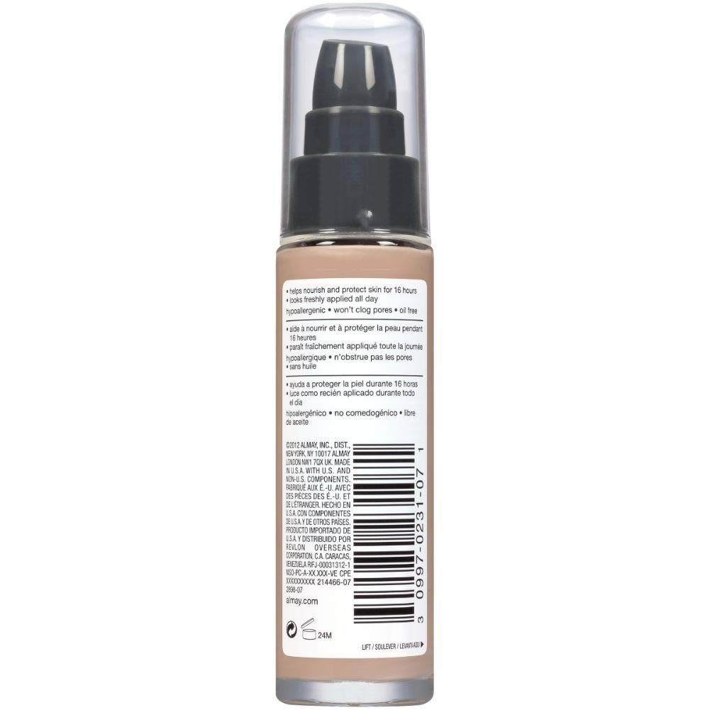 Almay Liquid Foundation long-wear real-world portrait captures day-long coverage.