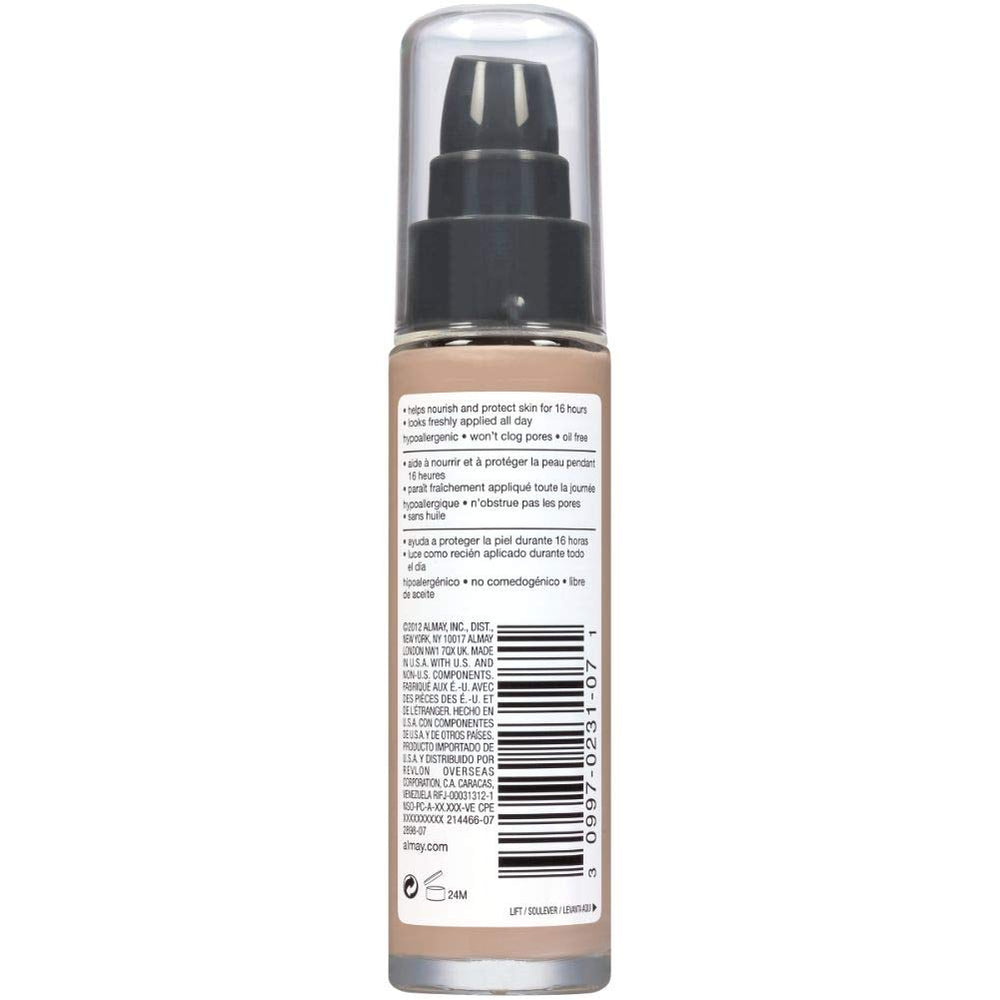 Almay Liquid Foundation long-wear real-world portrait captures day-long coverage.