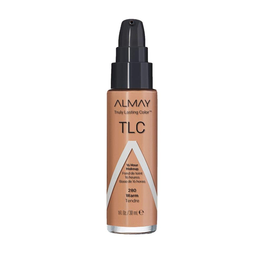 Almay Liquid Foundation bottle shows truly lasting color for all-day wear.
