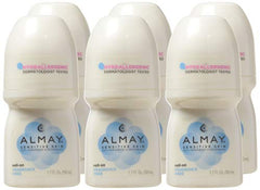 Almay sensitive-skin roll-on pack six for everyday, fragrance-free protection.