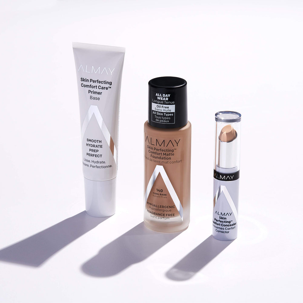 Almay primer packaging featuring post-consumer recycled materials for eco-conscious use.
