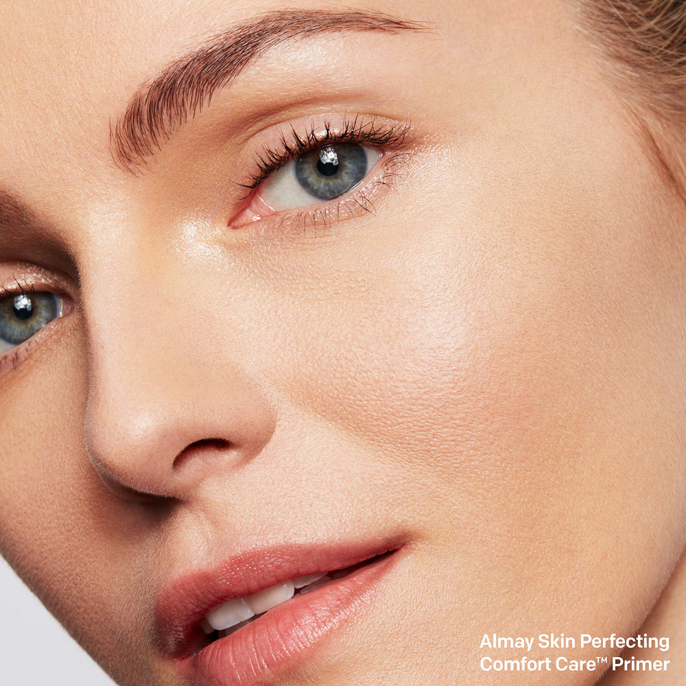 Almay Skin Perfecting Primer swirls on skin for silky, smooth finish.
