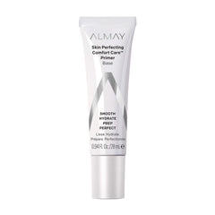 Almay Skin Perfecting Primer tube close-up with sheer pink formula for smoothing.