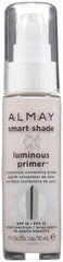 Almay Smart Shade CC Luminous Primer clear bottle priming skin for a smooth, radiant base.