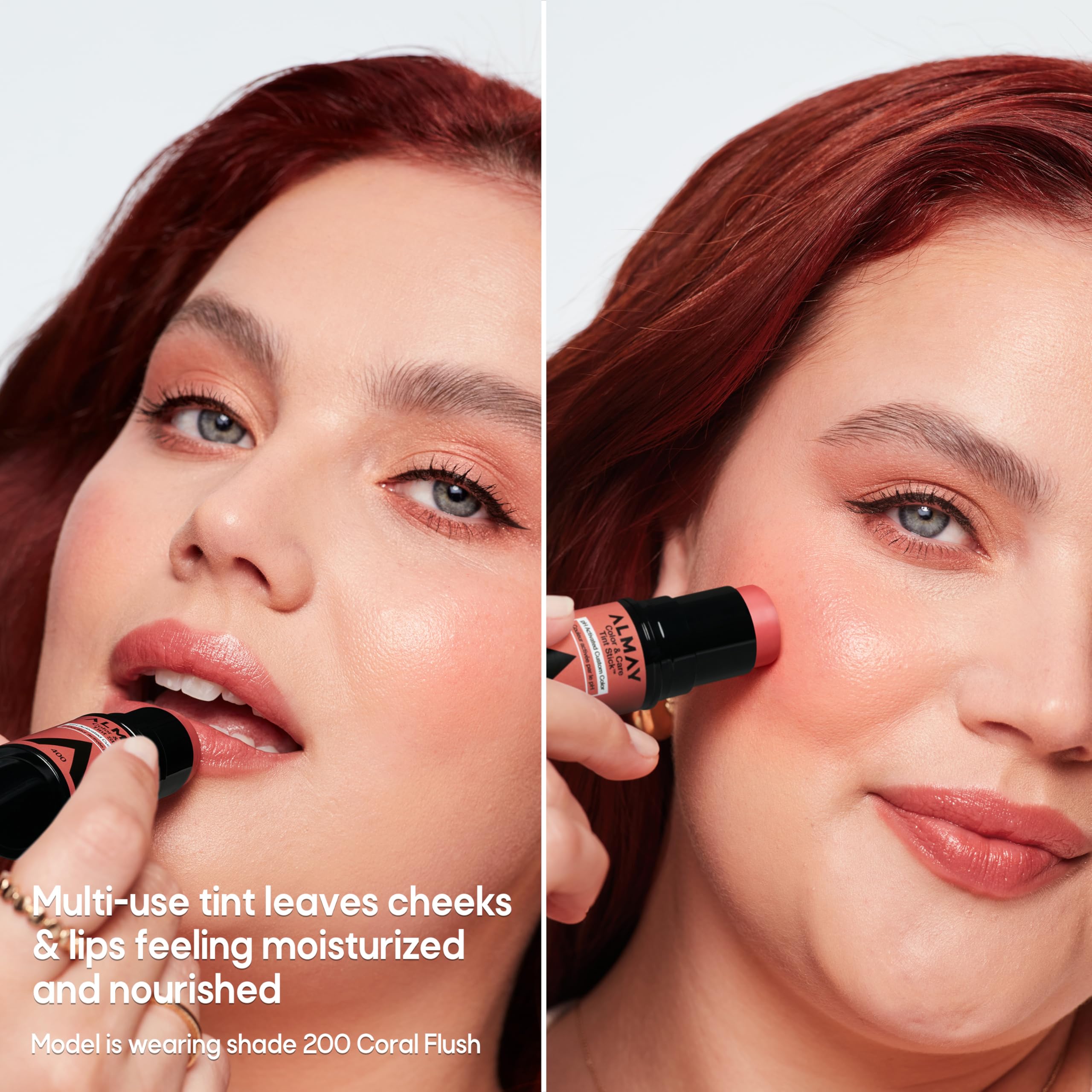 Almay Tint Stick dewy finish swatch demonstrates a soft, youthful glow.