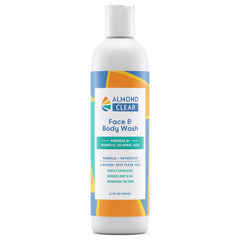 Almond Clear face & body wash bottle front showing clear gel for daily acne-prone skin.