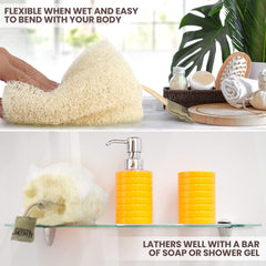 ALMOONI exfoliating shower loofah pack for spa-like at-home care.