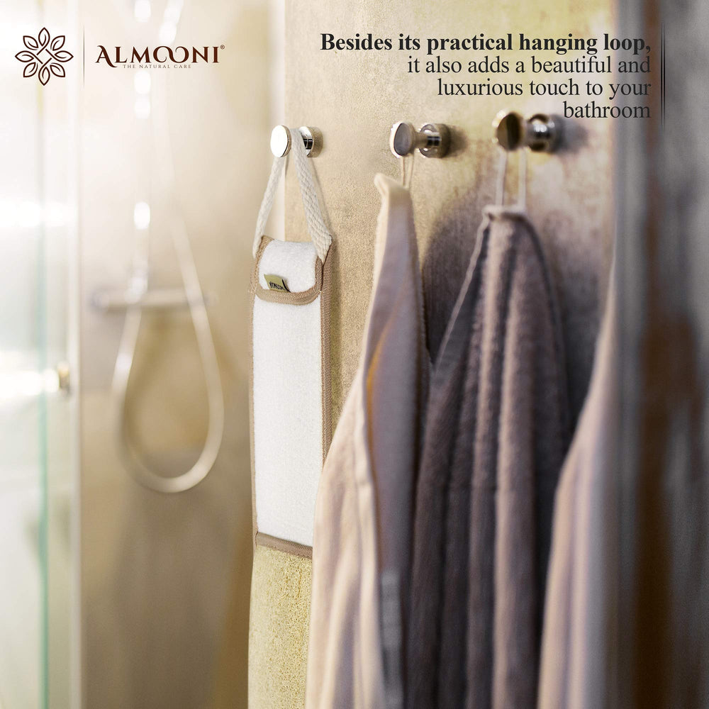 ALMOONI gift-packaged back scrubber comes in biodegradable packaging suitable for gifting.