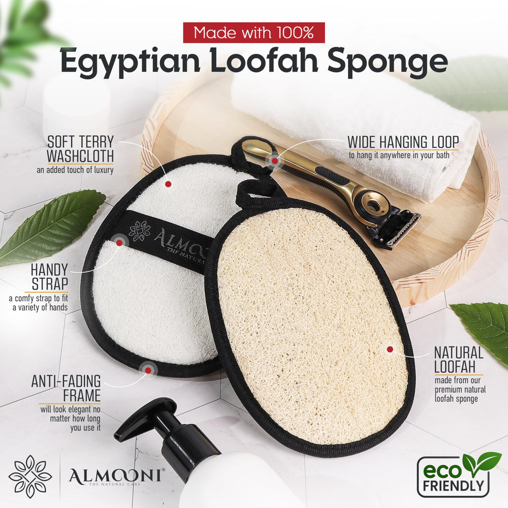 ALMOONI loofah with cotton back enhances gentle lathering