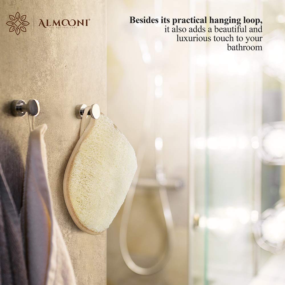 ALMOONI loofah glove hanging loop dries quickly after use