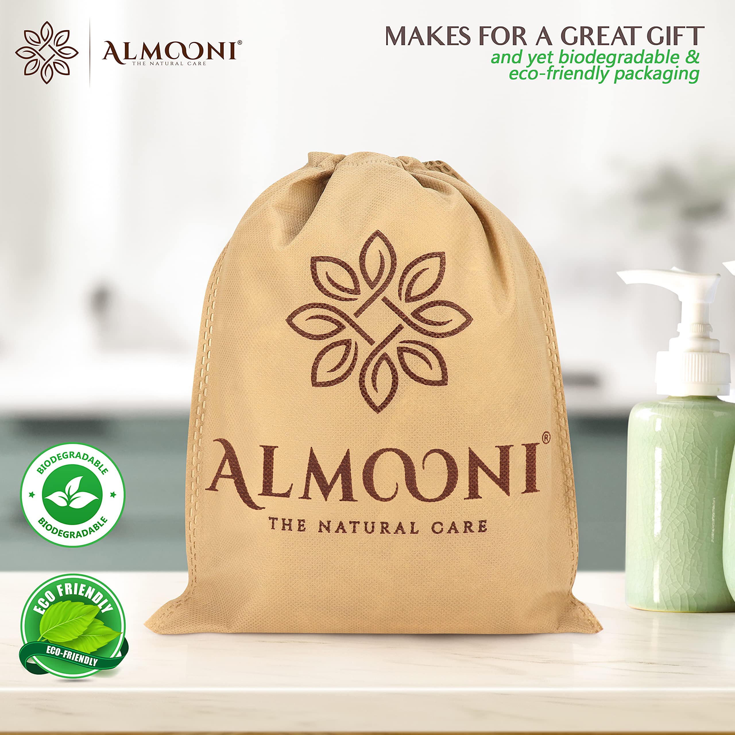 ALMOONI loofah glove flexible design conforms to body contours for cleansing