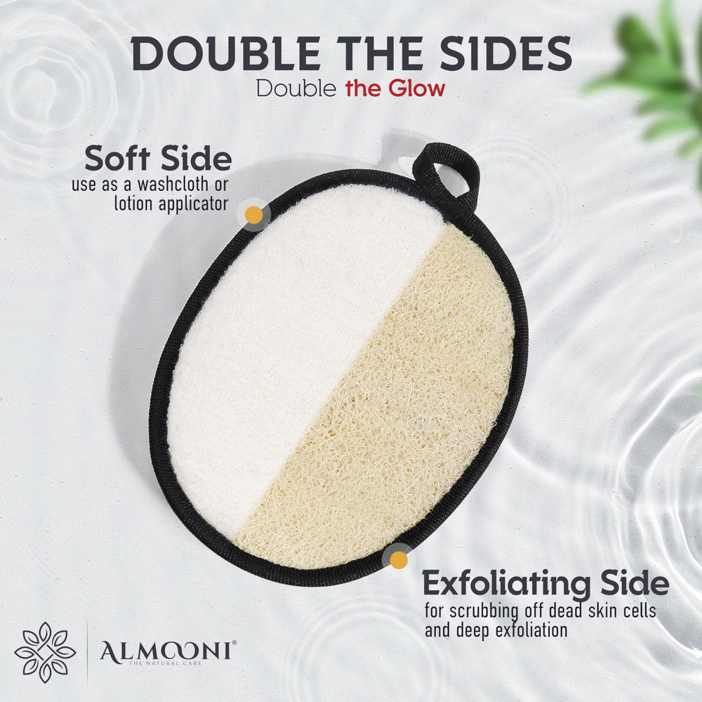ALMOONI loofah hanging loop keeps it dry between uses