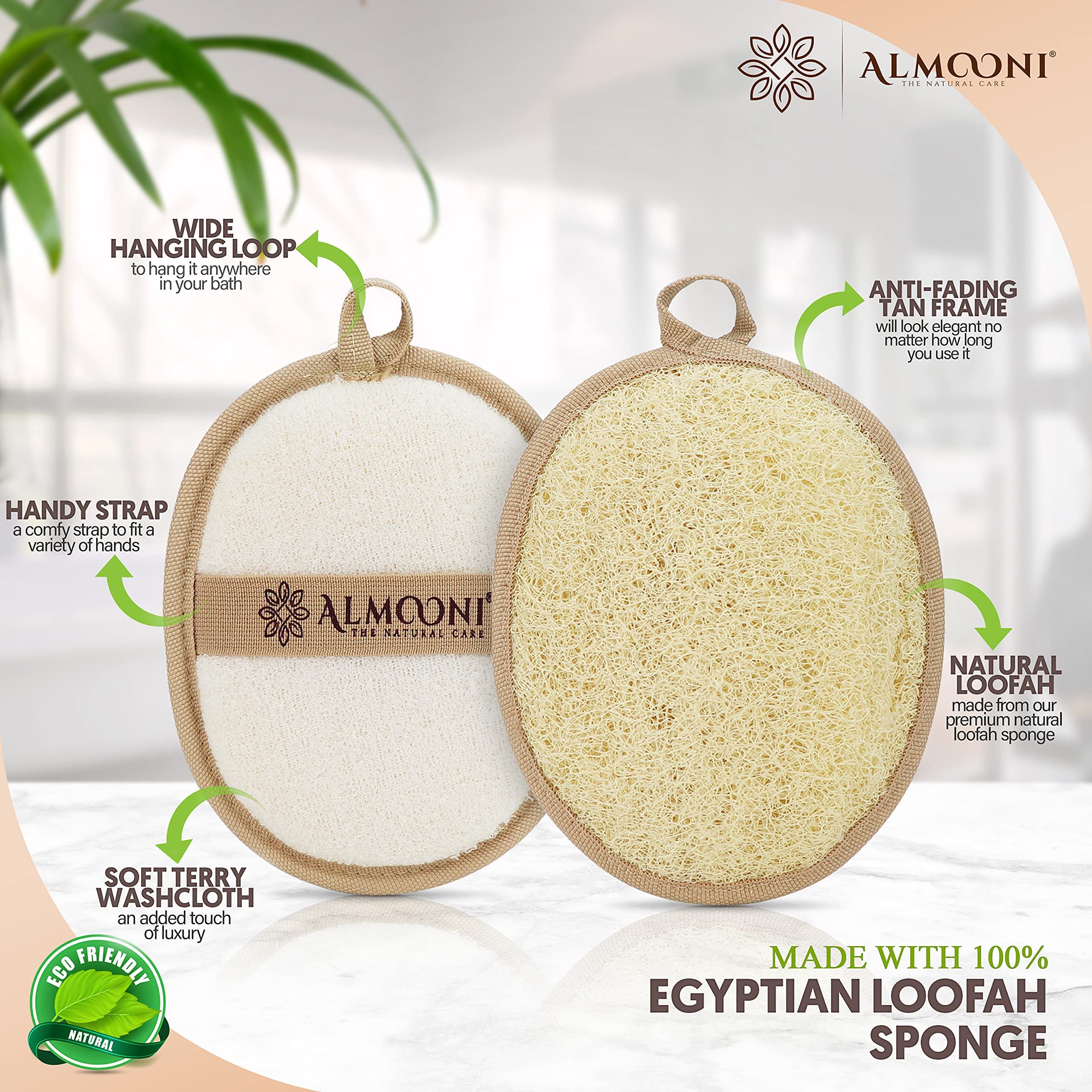 ALMOONI loofah sponge closeup with textured surface for renewal