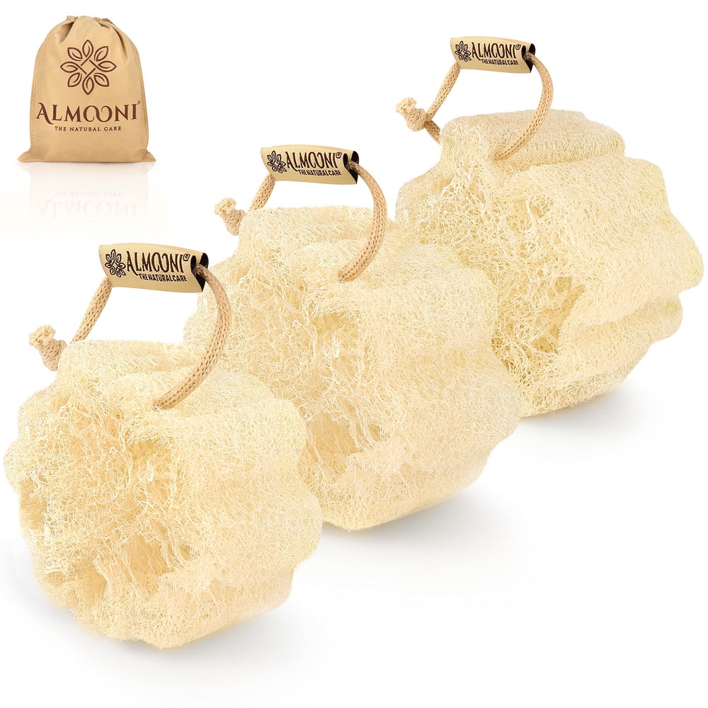 ALMOONI mini natural loofah packaging gift-ready and eco-friendly.