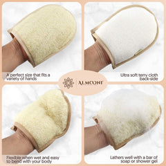 ALMOONI natural Egyptian loofah texture close-up demonstrates invigorating exfoliation