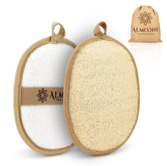 ALMOONI loofah front view shows textured surface for gentle body exfoliation