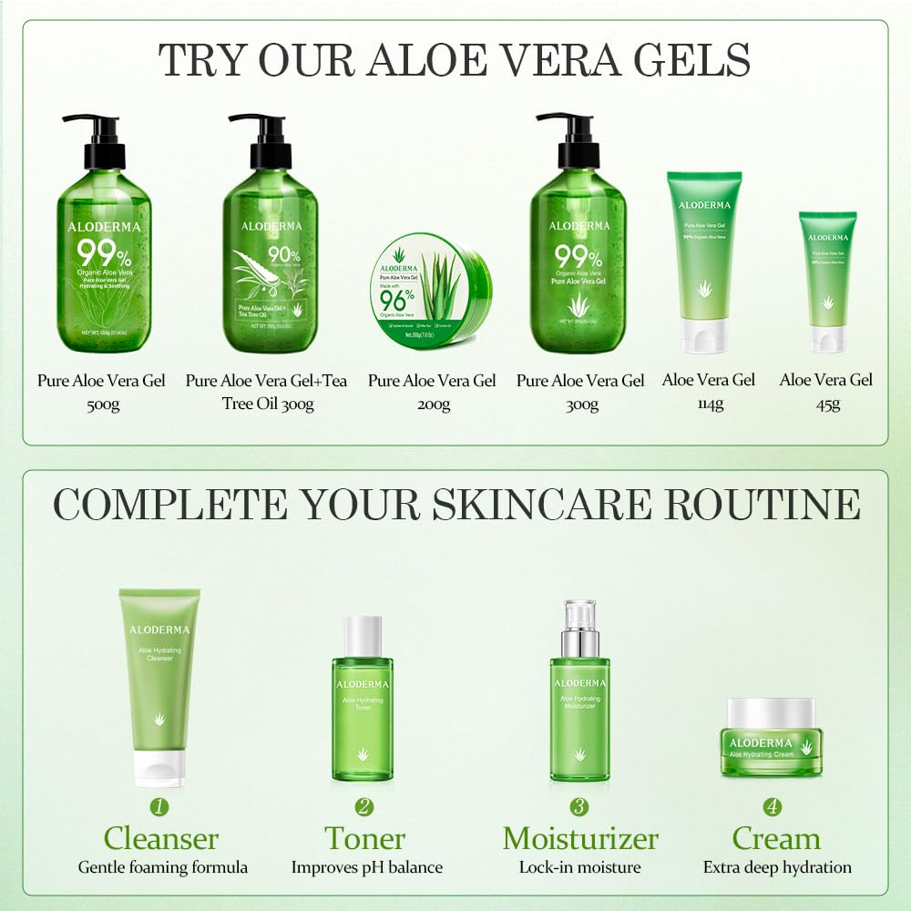 Aloderma Aloe Gel 3-pack display emphasizes value and routine skincare.