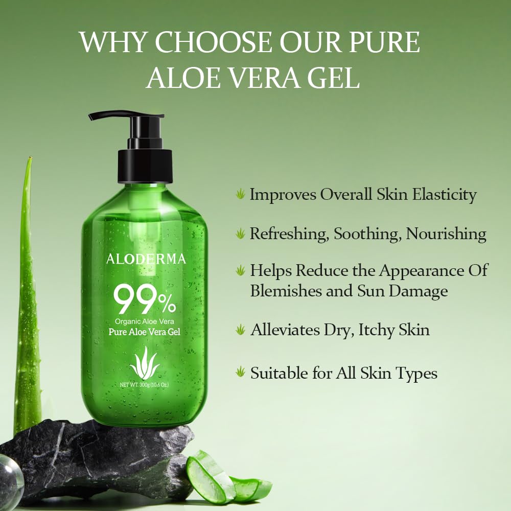 Aloderma aloe gel body usage highlights daily moisture for dry skin.