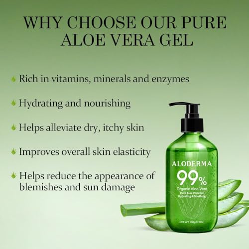 Aloderma aloe gel face application demonstrates cooling, soothing hydration for sensitive skin.