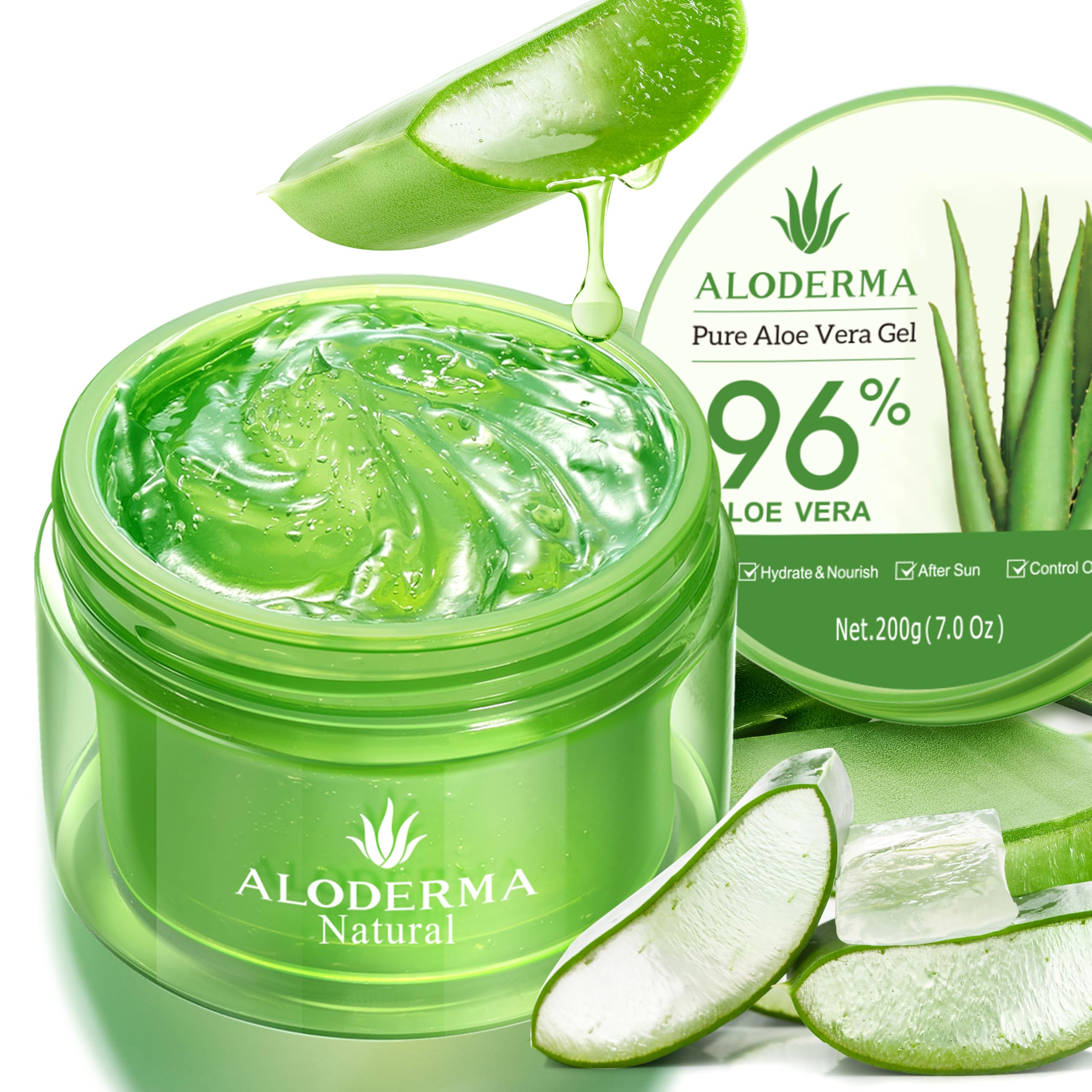 Aloderma Aloe Gel face bottle provides daily hydration for all skin types.
