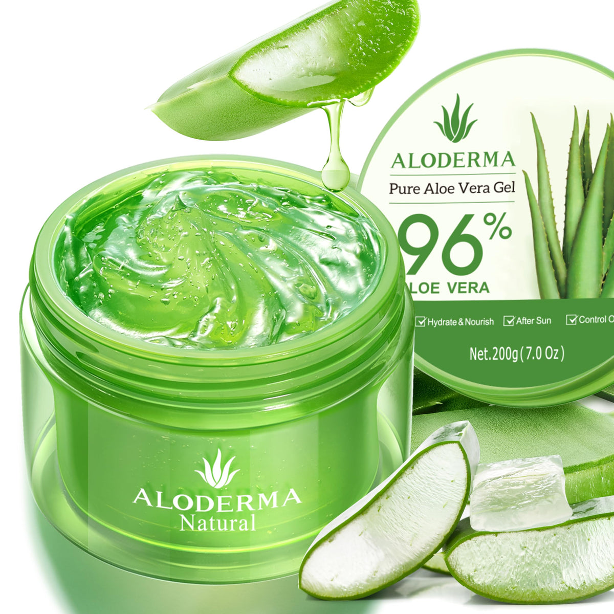 Aloderma Aloe Gel face bottle provides daily hydration for all skin types.