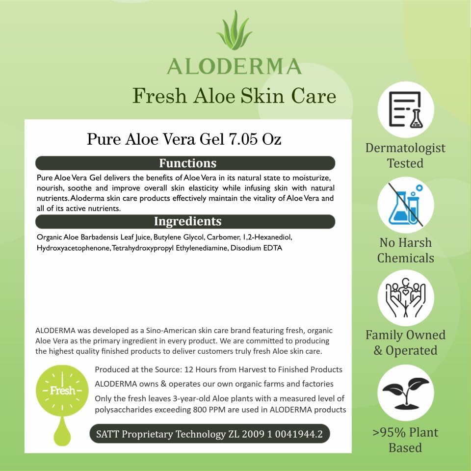 Aloderma Aloe Gel farm-process highlight shows earth-to-face freshness.