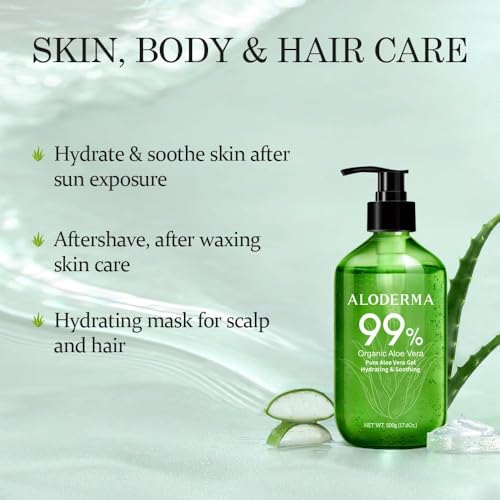 Aloderma aloe gel hair care provides lightweight moisture for shine.