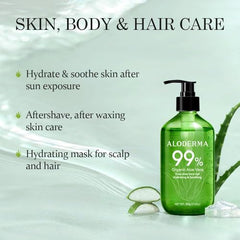 Aloderma aloe gel hair care provides lightweight moisture for shine.