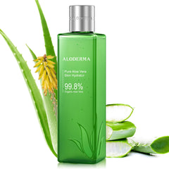 Aloderma Fresh Aloe Vera Face Hydrator jar closeup shows soothing texture for calm skin.
