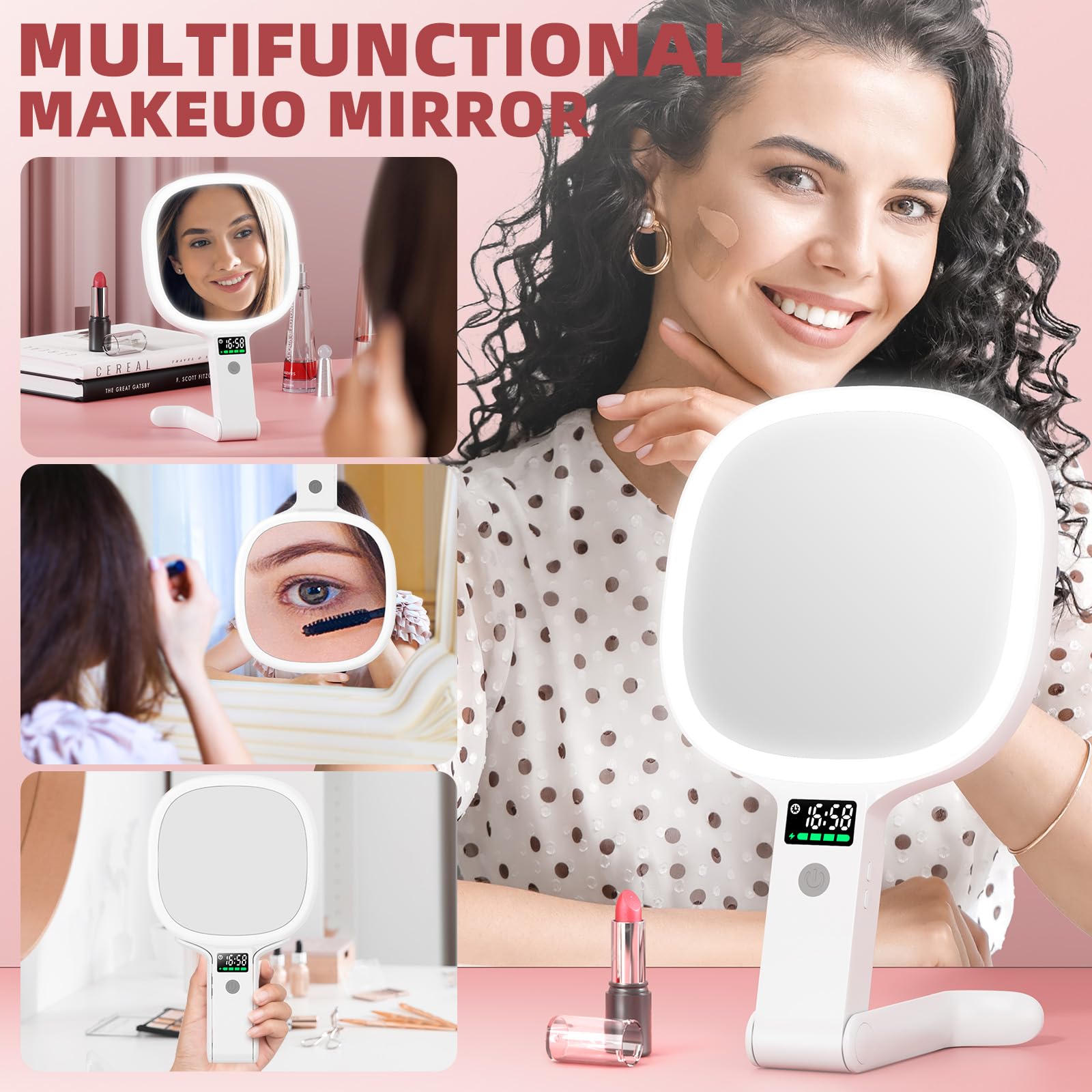Alovely travel mirror with 350° rotatable stand for flexible angles.