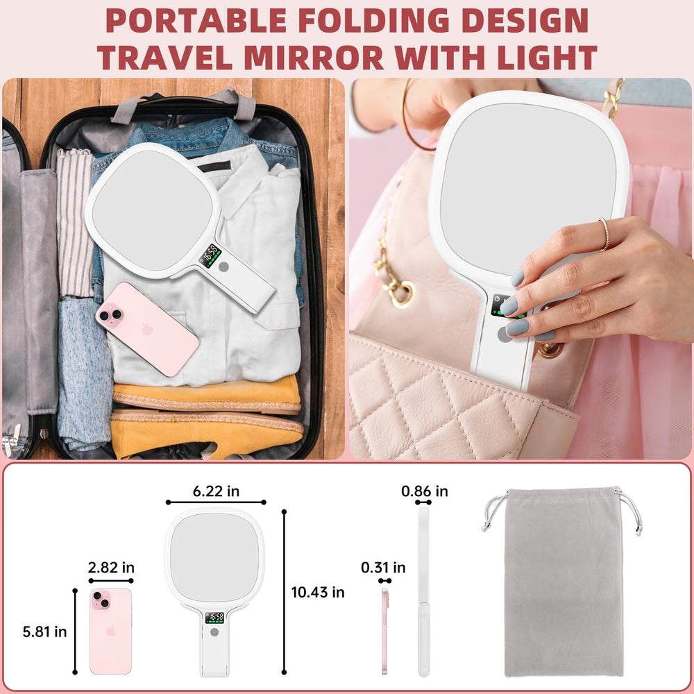 Alovely travel mirror with stepless dimming and memory function for easy reuse.