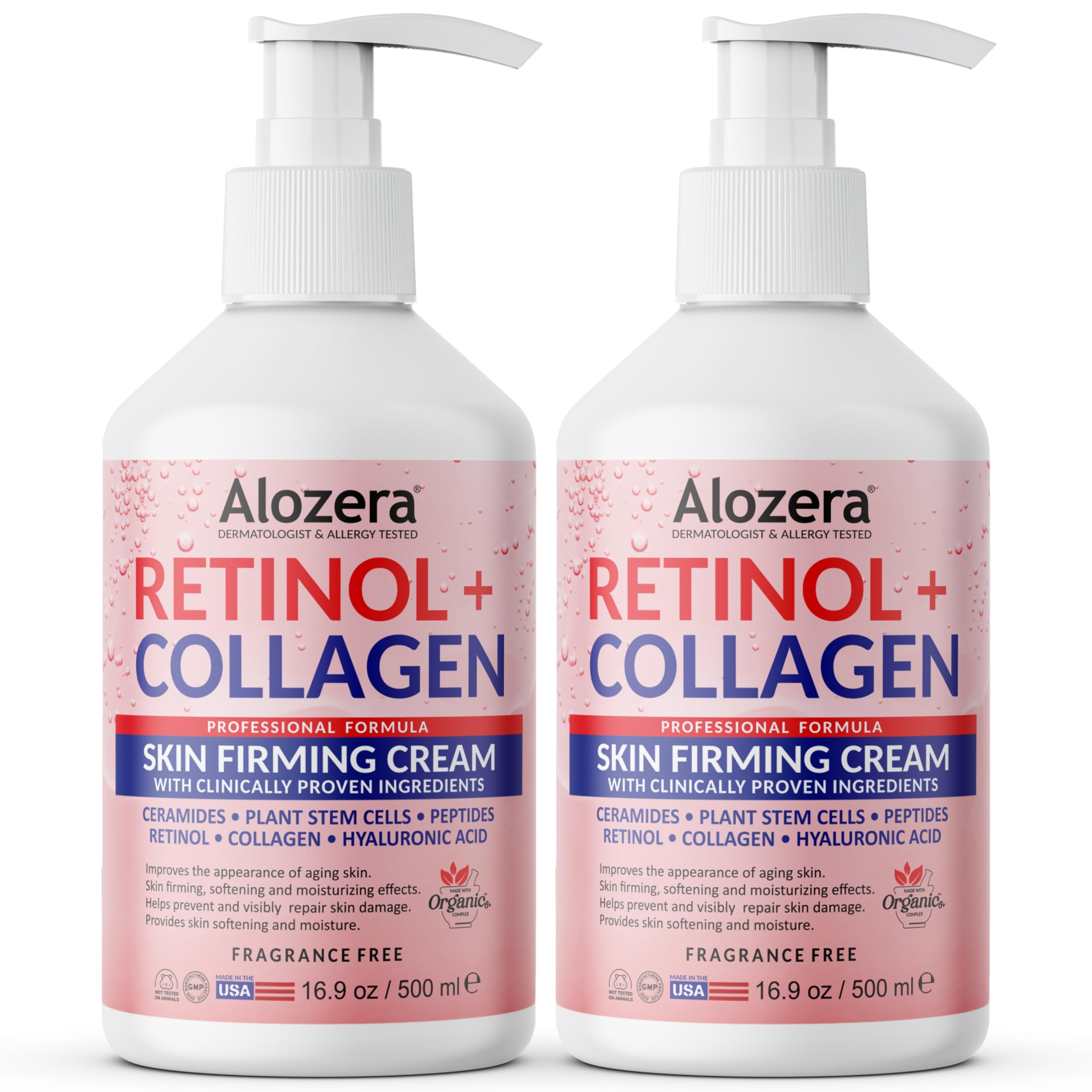 Alozera skin-firming lotion bottle front showing anti-aging formula for firmer skin.