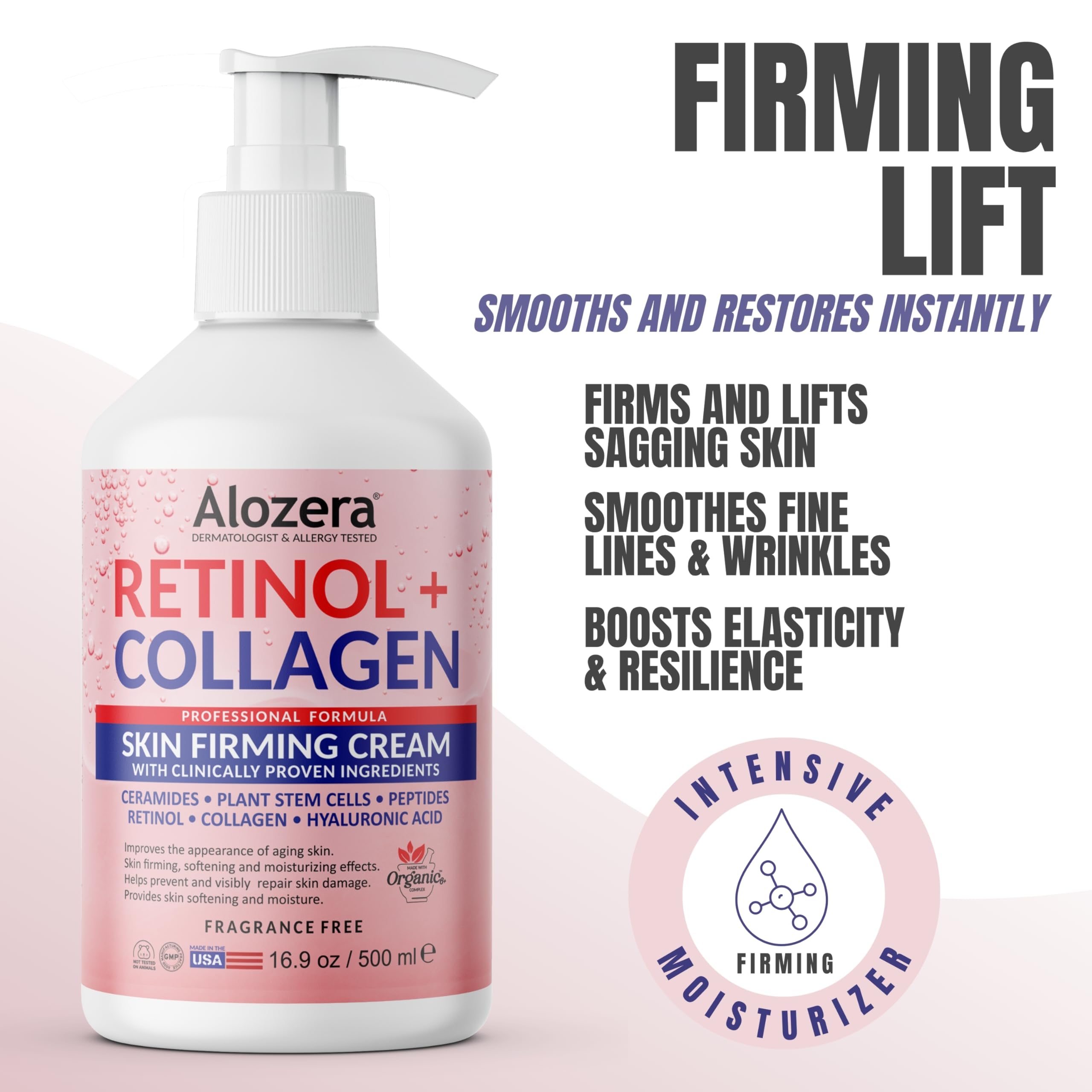 Alozera lotion bottle label highlights fragrance-free, hypoallergenic care for sensitive skin.