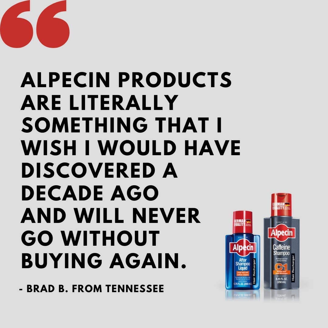 Alpecin After Shampoo sulfate-free logo signals gentle scalp care.