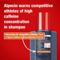 Alpecin Caffeine Shampoo close-up label highlights caffeine complex for scalp vitality