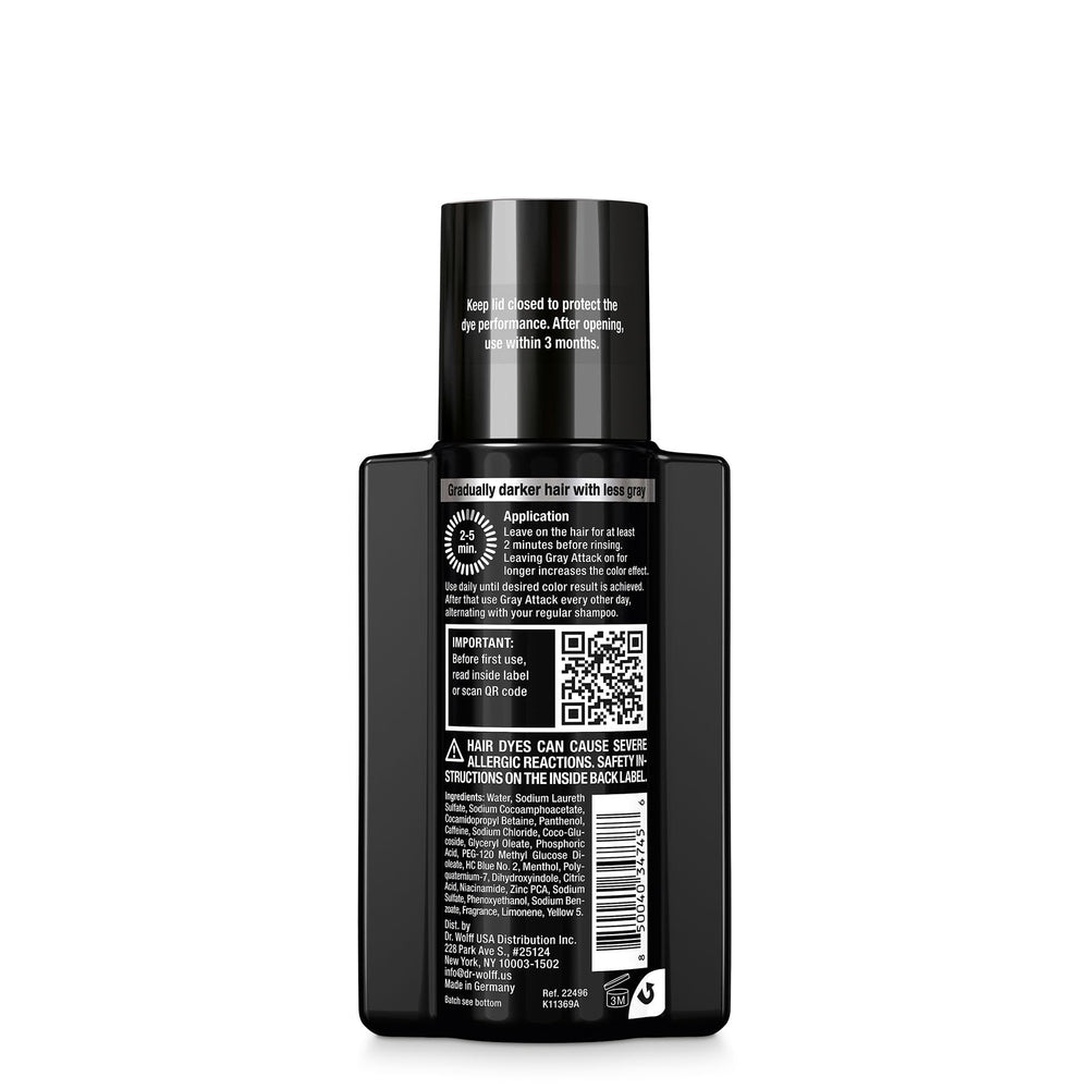 Alpecin Gray Attack shampoo on wet hair shows darker, fuller-looking strands