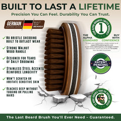 Alpha Organics walnut wood handle with stainless steel accents for durable grooming