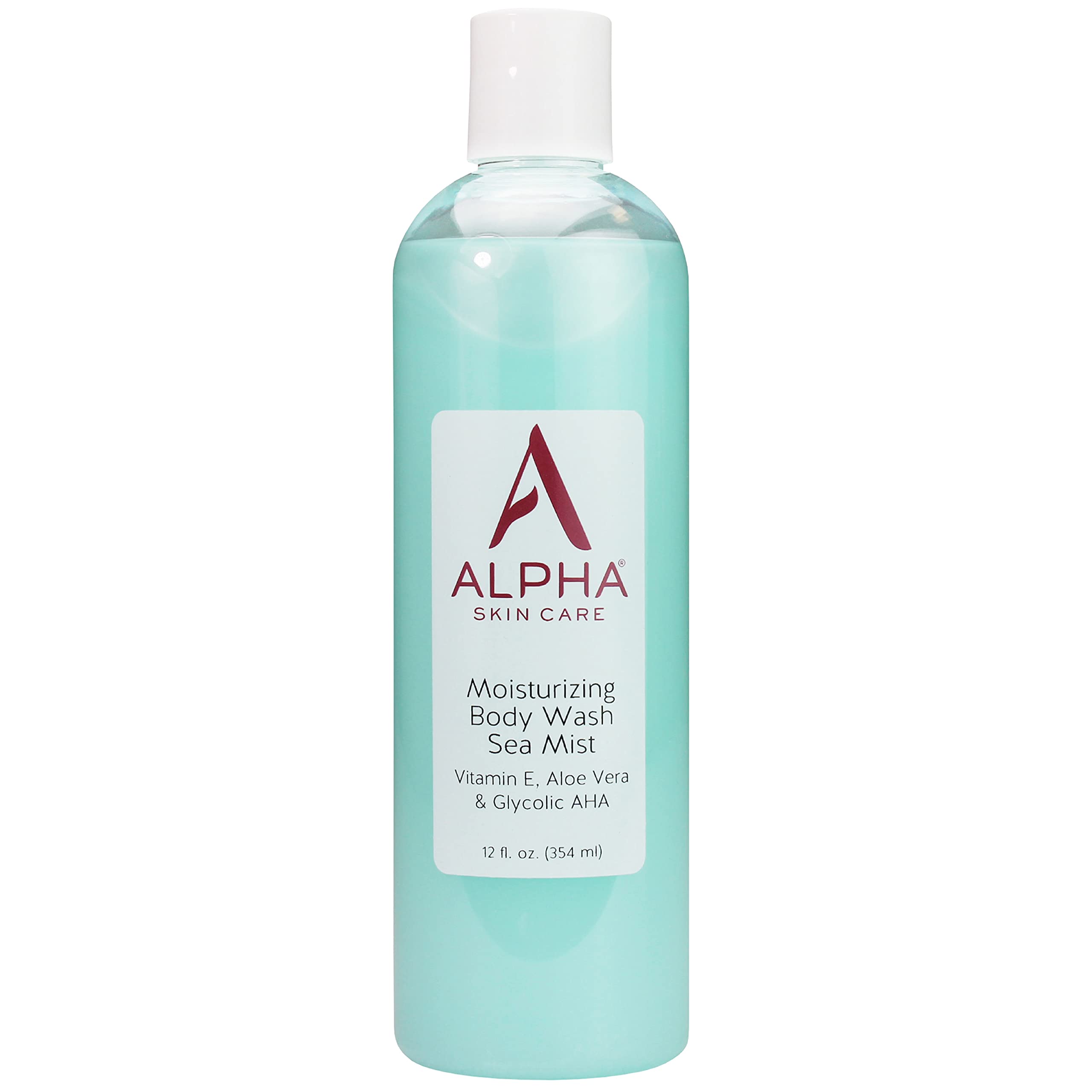Alpha Skin Care body wash bottle, soap-free formula delivering gentle cleansing for all skin types.