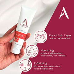 Alpha Skin Care Enhanced Renewal Cream label packaging highlighting 12% glycolic AHA benefits.