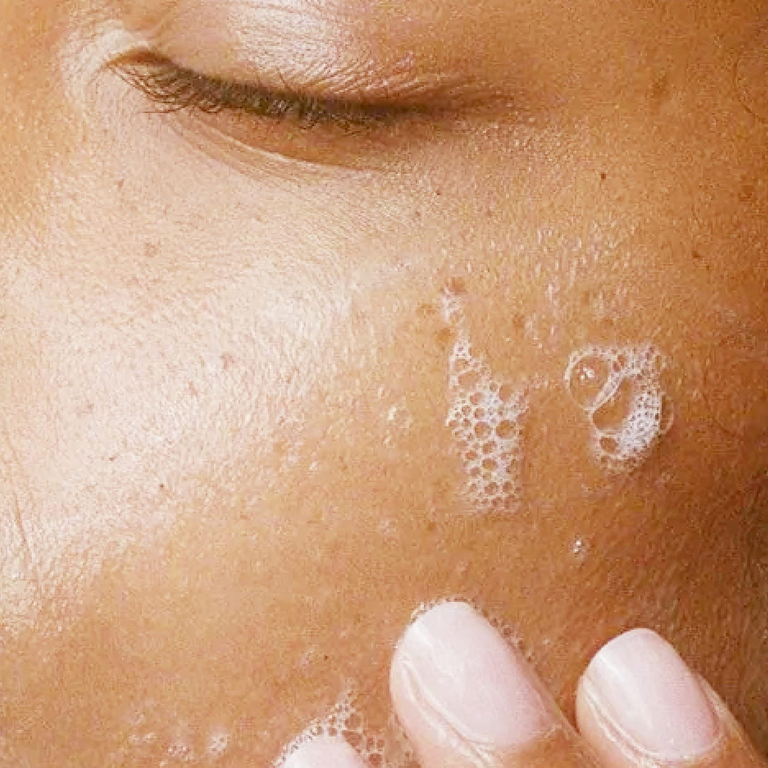 Alpha Skin Care Refreshing Face Wash closeup foam—purifies without drying.