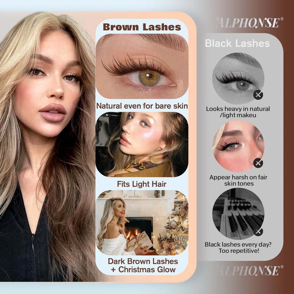 ALPHONSE dark brown clusters close-up shows natural blend with skin tones