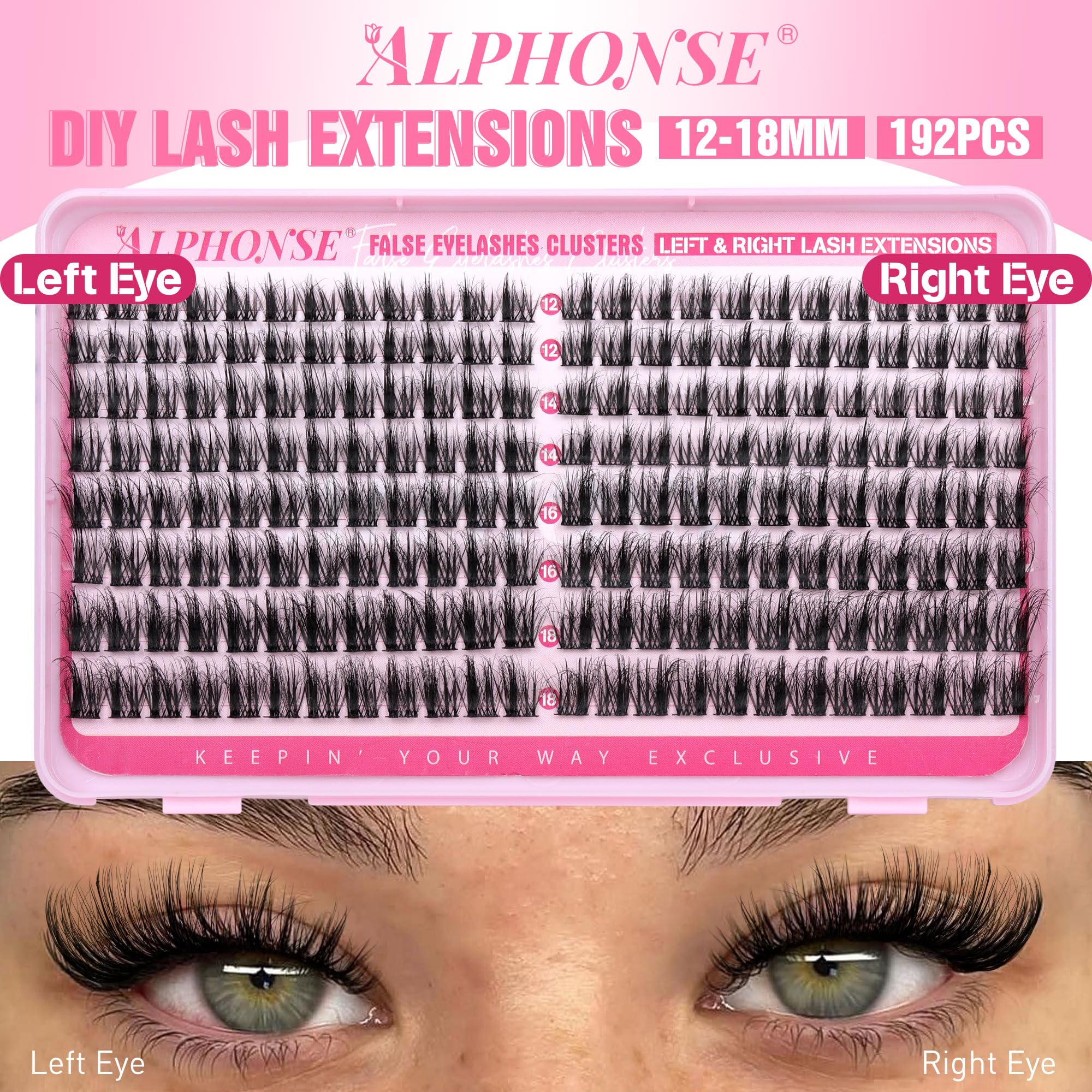 Alphonse wispy-end lash clusters with D-curl and lightweight band for comfort.