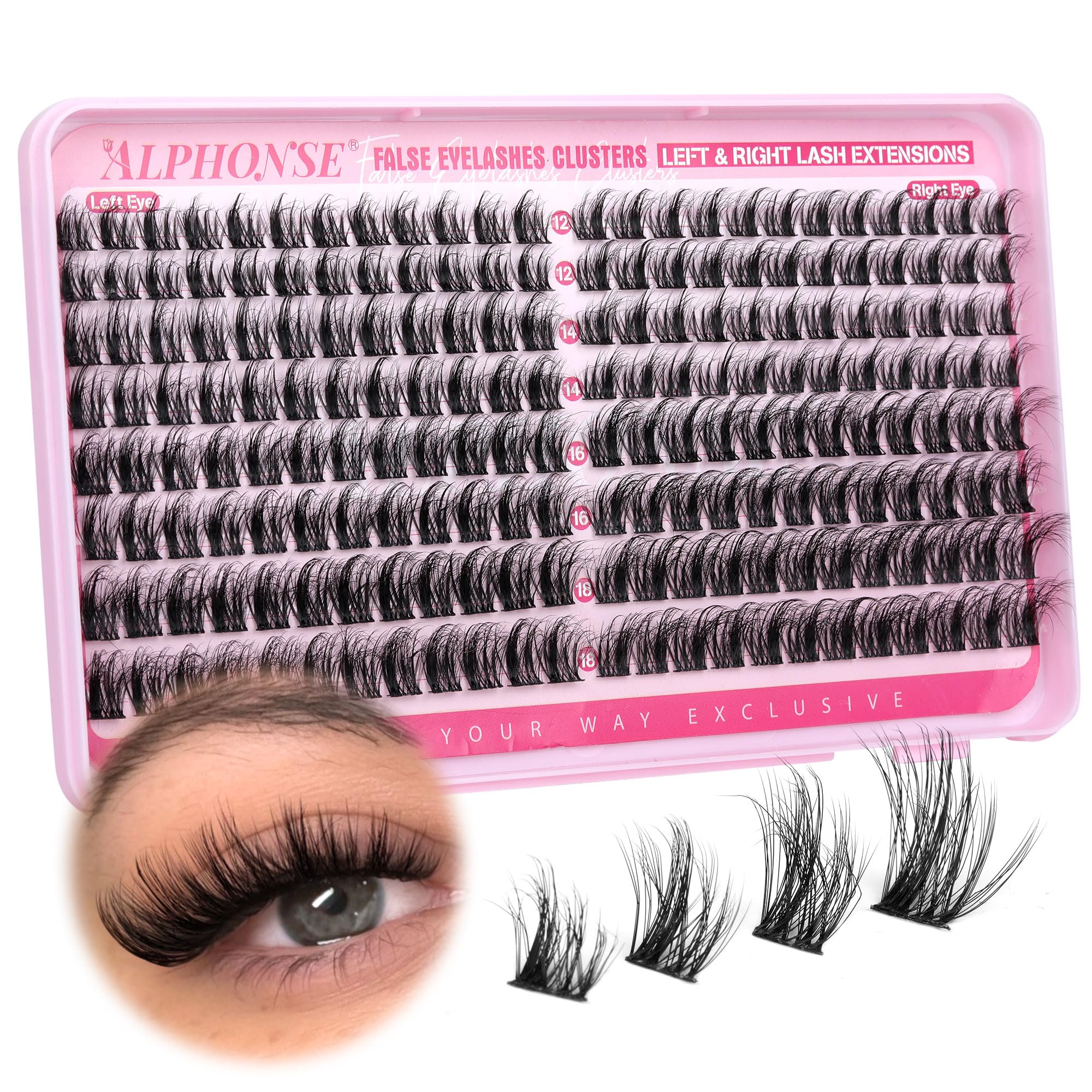 Alphonse fluffier lash clusters for left and right eyes, cat eye versatility.