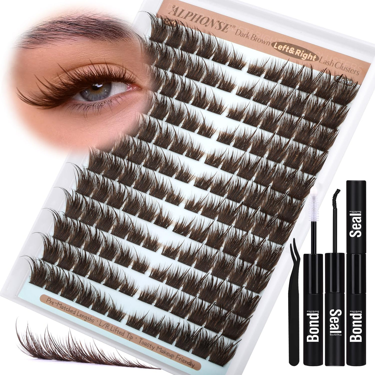 ALPHONSE Lash Clusters Kit dark brown 10-18mm for versatile fox-eye looks