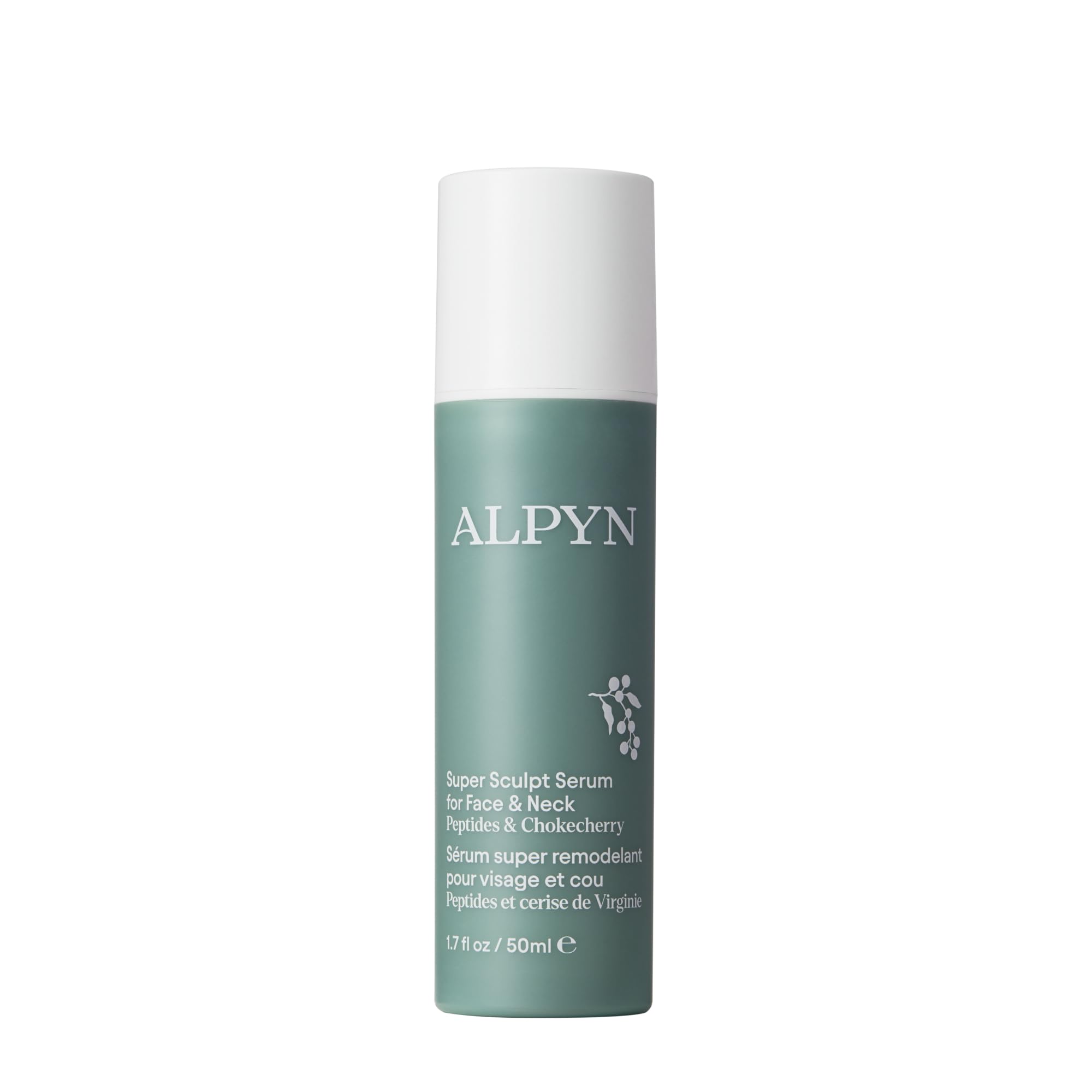 Alpyn Beauty Super Sculpt Serum bottle shows lightweight gel texture for facial contouring.
