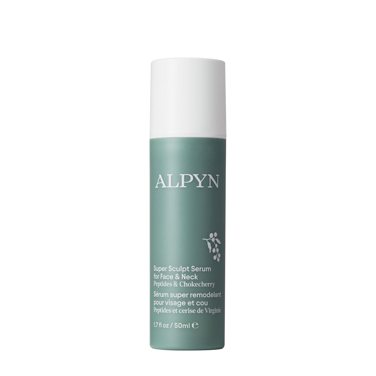 Alpyn Beauty Super Sculpt Serum bottle shows lightweight gel texture for facial contouring.