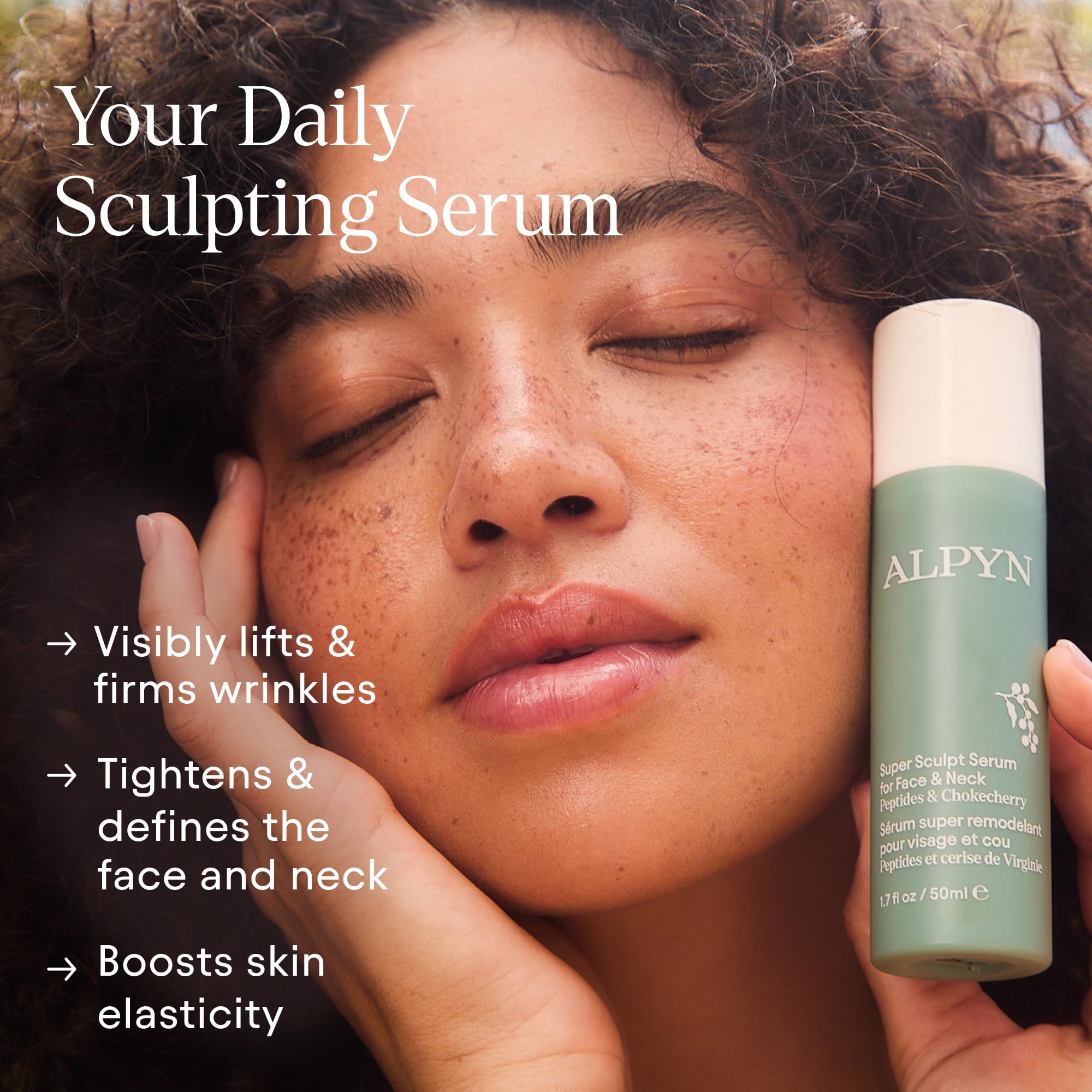 Alpyn Beauty Super Sculpt Serum dispense pump enables easy daily application.