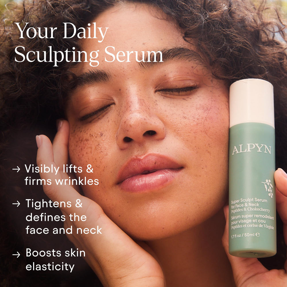 Alpyn Beauty Super Sculpt Serum dispense pump enables easy daily application.